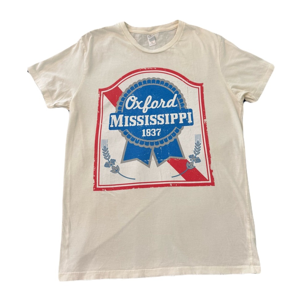 Alternative Apparel Oxford Mississippi 1837 Distressed Graphic T-Shirt Cream M